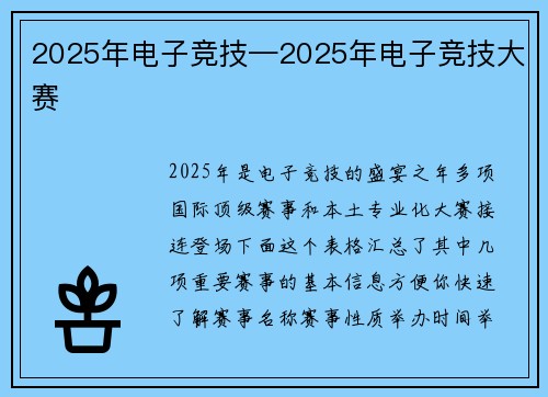 2025年电子竞技—2025年电子竞技大赛
